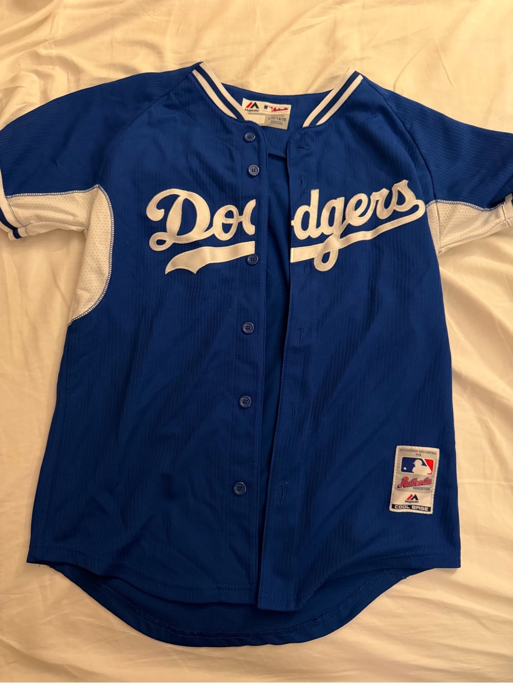 Majestic Blue Authentic Collection Cool Base Patch Jersey (Youth Size LG 14/16)